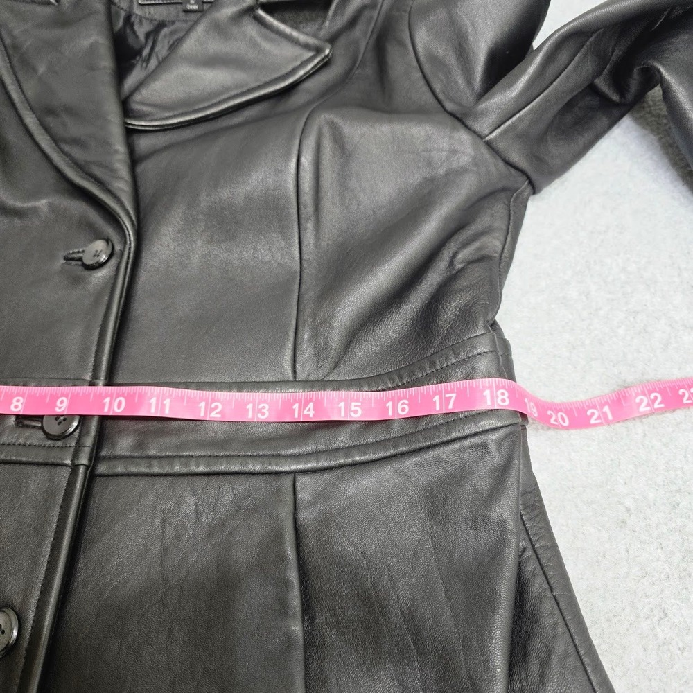 Vintage 90s Leather Jacket Coat Women's L Black Alt Grunge Goth Classic Matrix - Picture 12 of 16